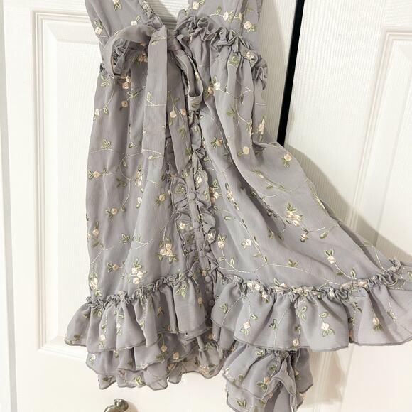 NWOT Majorelle Penny Mini Dress Dusty Purple Floral Ruffle Tie Front XXS - Picture 3 of 7
